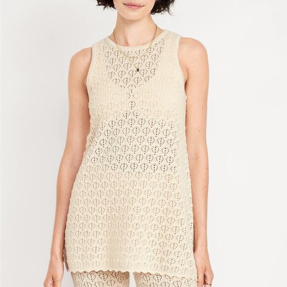 Old Navy Cozy Sleeveless Crochet Tunic Sweater - Picture 1 of 8